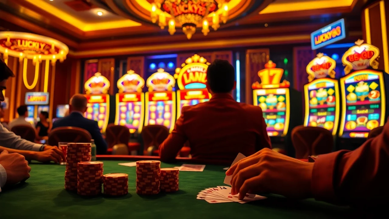 Experience the thrill of LUCKY88 with vibrant slot machines and poker action at the casino.
